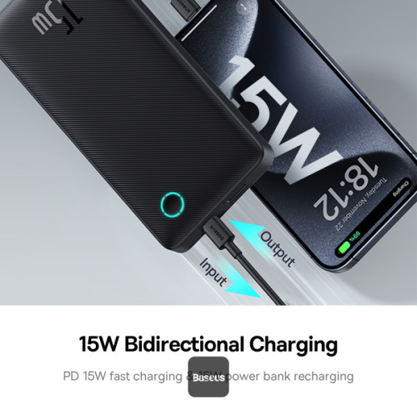پاور بانک باسئوس مدل 15W BIDIRECTIONAL FAST-CHARGING ظرفیت 10400 میلی آمپر ساعت - گارانتی آونگ
