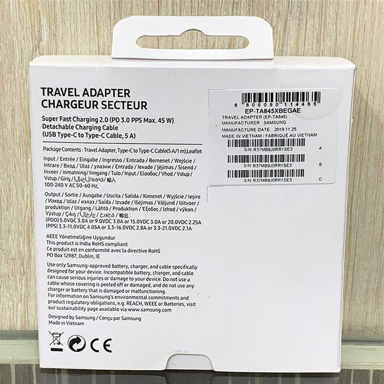 شارژر دیواری سامسونگ مدل EP-TA845-vietnam به همراه کابل تبدیل USB-C اصلی - ویتنام