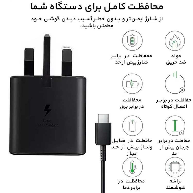 شارژر دیواری سامسونگ مدل EP-TA845-vietnam به همراه کابل تبدیل USB-C اصلی - ویتنام